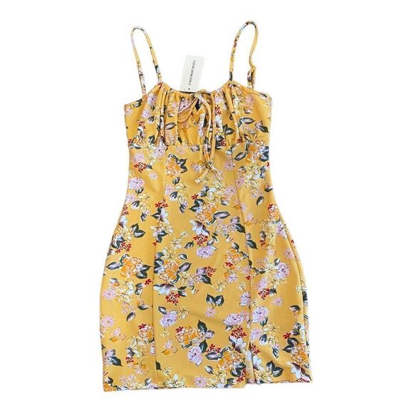 NWT Streetwear Society Ditsy Floral Yellow Spaghetti Tank Top Mini Bodycon Dress - Picture 1 of 9
